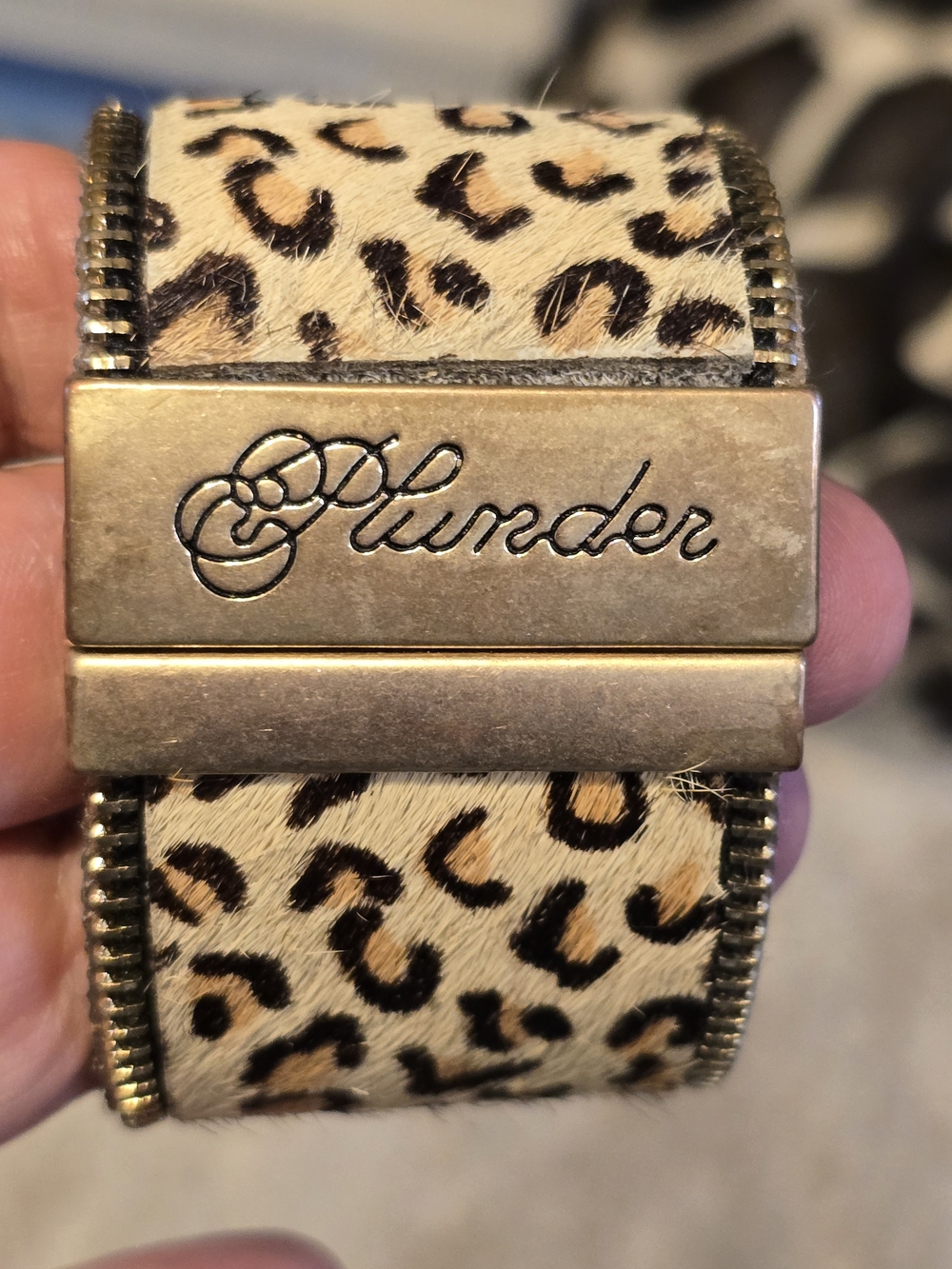 Plunder Leopard Print Cuff Bracelet 6" in Tan and Black